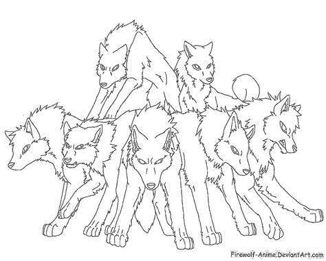 Pack Of Wolves Lineart By Firewolf Anime On Deviantart