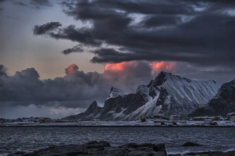 Download Cloud Mountain Village Seashore Sea Arctic Scandinavia Norway