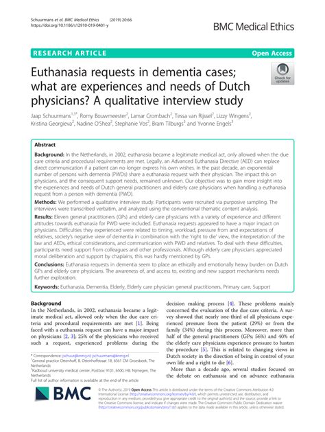 Pdf Euthanasia Requests In Dementia Cases What Are Experiences And