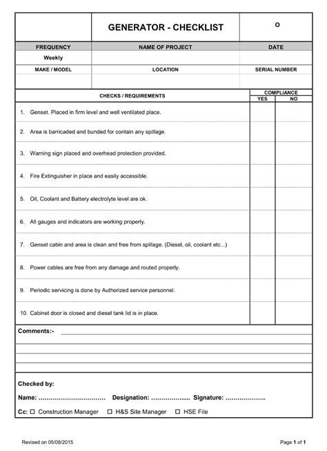 Generator Construction Checklist Construction Documents And Templates