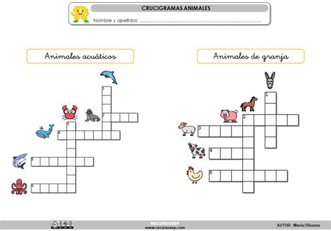 Crucigrama De Animales En Español Cuadernillo De Crucigramas De