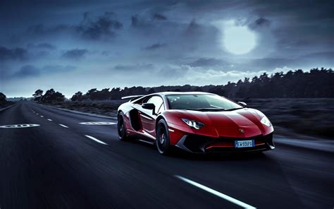 3840x2400 Red Lamborghini Aventador Moon Night 4k Hd 4k Wallpapers