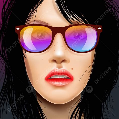 Fashion Illustration Of A Womans Beautiful Face Wearing Sunglasses Vector Party Eyeglasses