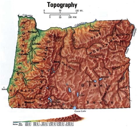 Topographical Map Of Oregon Us States On Map