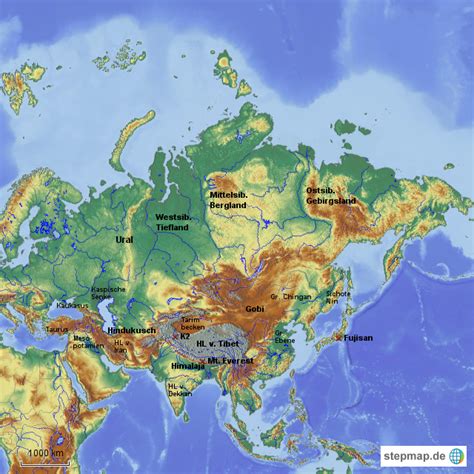 Stepmap Reliefkarte Asien Landkarte Für Asien