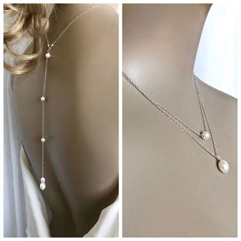 Pearl Back Drop Necklace For Women Front Tiered Pearl Etsy