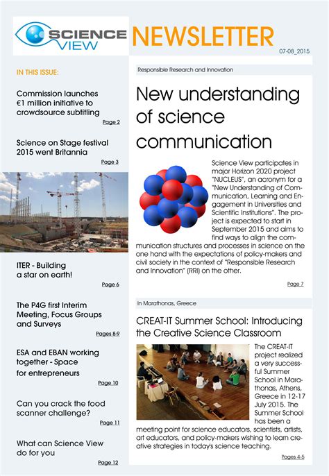 Scienceview Science View Newsletter July August 2015