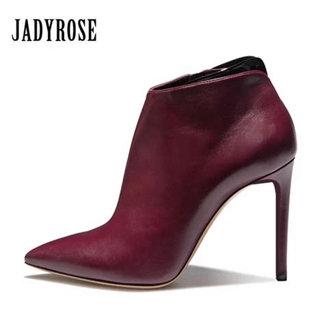 Jady Rose Wine Red Women Ankle Boots Pointed Toe Genuine Leather Thin