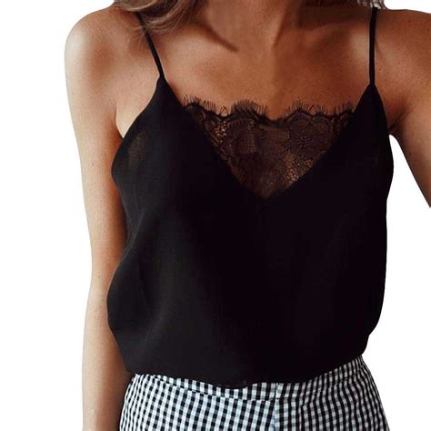 Womens V Neck Lace Camisole Tank Tops Sunifty