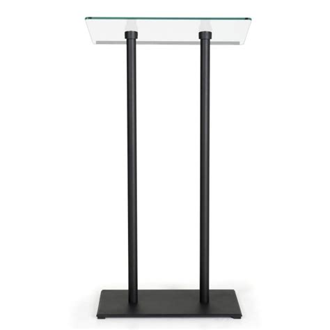 Tempered Clear Glass Podium With Aluminum Front Panel Silver Lectern