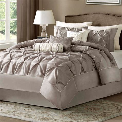 Comfort spaces comforter set ultra soft printed pattern hypoallergenic bedding, twin/twin xl(66x90), coco teal damask. Taupe Bed Bag Luxury 7-Pc Comforter Set Cal King Queen ...