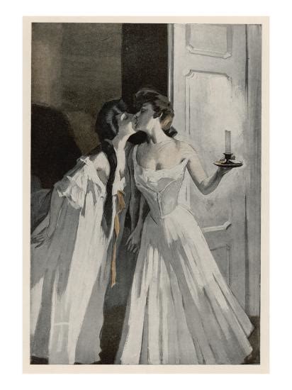 Lesbian Lovers Steal A Kiss Giclee Print By