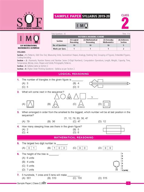 Imo Class 2 Maths Olympiad Question Paper 2023 2024 Student Forum