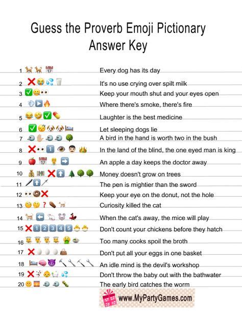 Free Printable Guess The Proverb Emoji Pictionary Quiz