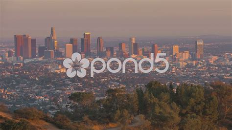 Sunrise Sunset Over Wide Los Angeles City Skyline Stock Footagewide