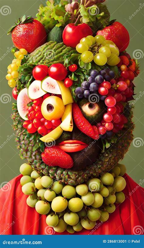 Ai Generated Artistic Human Face Portrait Made Of Fruits And Vegetables