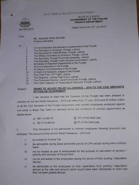 Adhoc Relief Allowance 2019 Punjab Government Notification