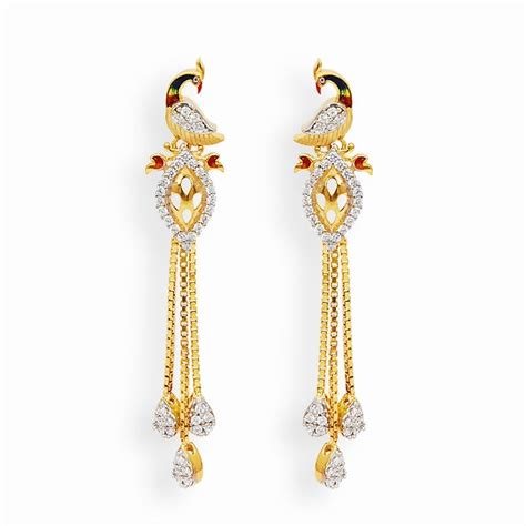 Holi Collection Elegant Peacock Earrings GRT Jewellers Gold