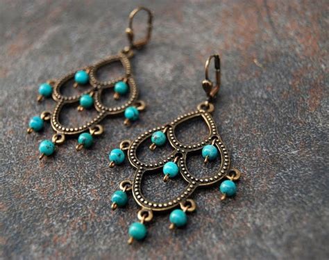 Turquoise Chandelier Earrings Vintage Looking By GypsySolDesigns