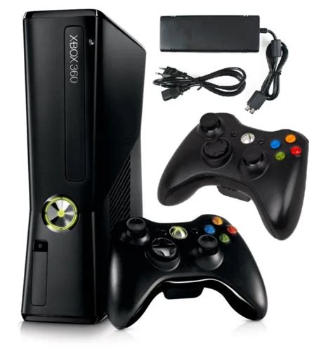 Xbox 360 250gb Hard Drive Slim Console Bundle 2 Controllers Cables