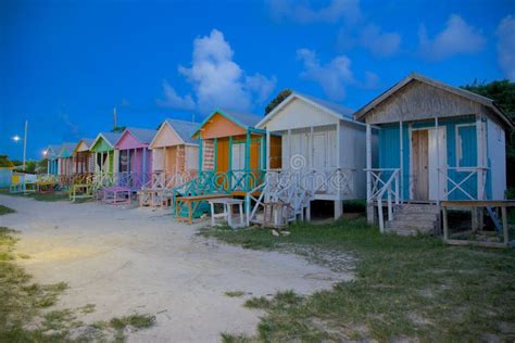 West Indies Caribbean Antigua Long Bay Colourful Beach Huts At Dusk