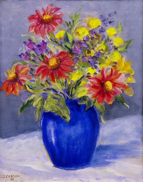 Let's create an easy flower painting with a beginner technique cooked up by jay lee! Blue Vase of Flowers Painting by Ingrid Carson