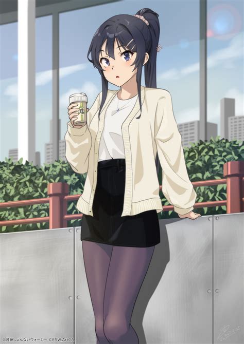 safebooru 1girl o against railing black hair black pantyhose black skirt blue eyes blue sky