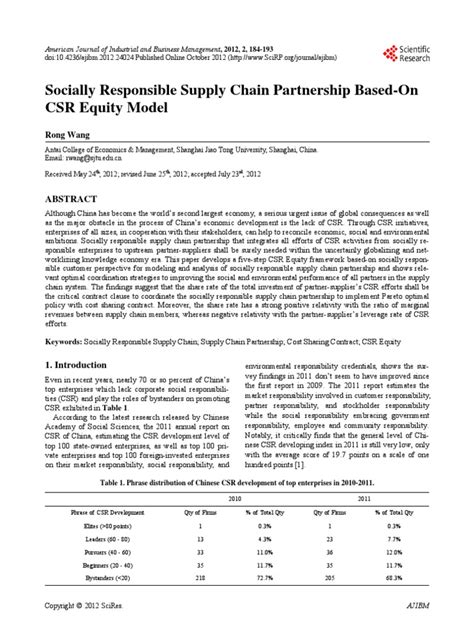 Socially Responsible Supply Chain Partnership Based On Csr Equity Model Pdf Corporate Social