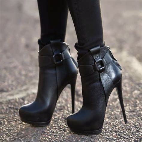 Shoespie Black Patchwork Buckle Extreme High Heel Ankle Boots Fashion