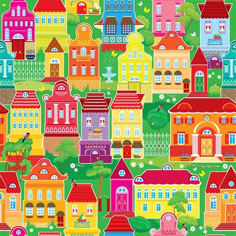 Seamless Pattern With Decorative Colorful Houses Stock Vector