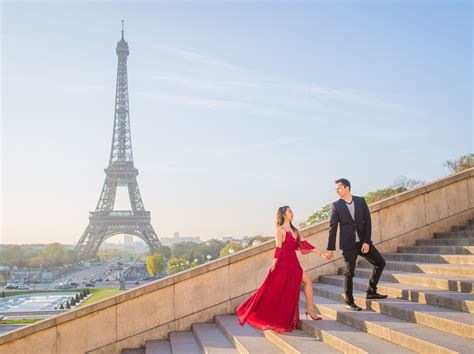 Engaged Paris Photoshoot Eiffel Tower Stairs Paris Engagement Photos