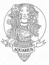Coloring Aquarius Zodiac Sign Adults Adult Vector Illustration Signs Tattoo Colouring Fotolia Sheets Stress Anti Books Colors Stencils Shadows Zodiak sketch template