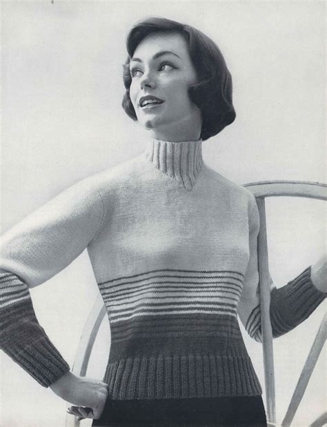 Tie Knot Top • 1950s Knitting Striped Turtleneck Pullover Sweater Top