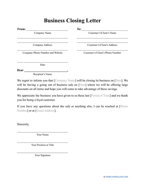 Business Closing Letter Template Fill Out Sign Online And Download