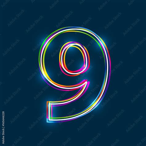 Number 9 Vector Multicolored Outline Font With Glowing Effect