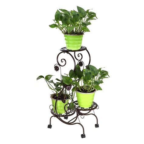 3 Tier Metal Plant Stand And Flower Pot Holder Removablewheels Small
