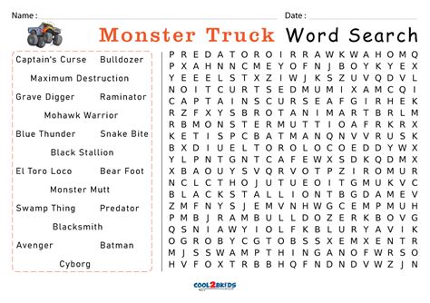 Printable Monster Word Search Cool2bkids