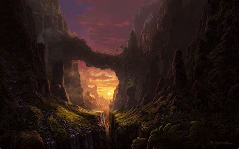 Wallpaper Sunlight Forest Fantasy Art Night Rock Cave Jungle