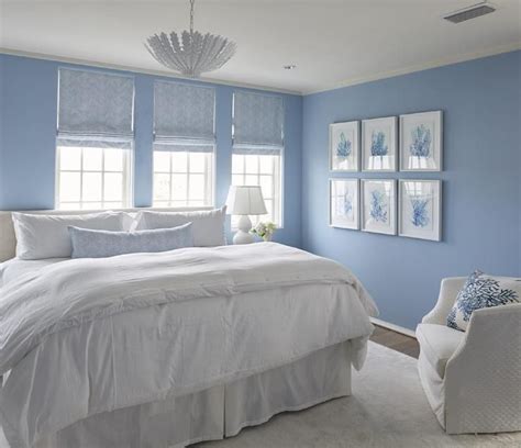 White And Cornflower Blue Cottage Bedroom With White Slipcovered
