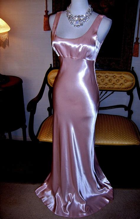 vtg zum zum pink high gloss liquid satin dress jean harlow long gown 34 36 bust zumzum