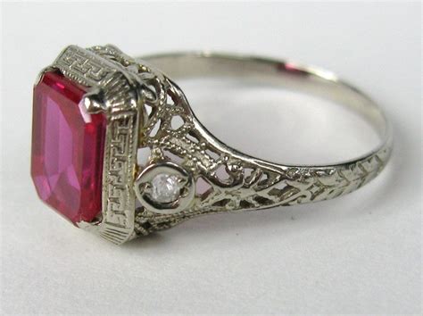 Antique art deco ruby ring. 1920s Art Deco White Gold Ruby Diamond Filigree Ring at ...