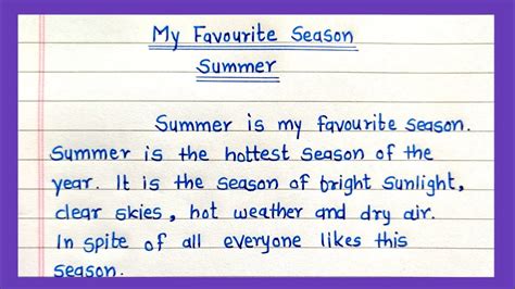 My Favourite Season Summer Essay In English Essay On Summer Vacation