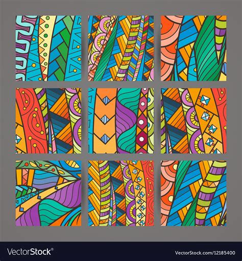 Set Four Colorful Intricate Patterns Doodle Vector Image