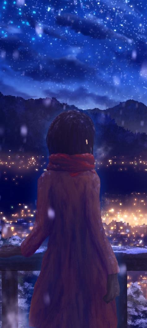 1440x3200 Anime Girl Standing Alone In Snow 1440x3200 Resolution