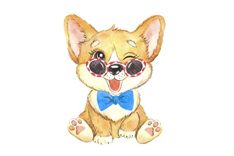 Puppies Corgi Watercolor Dog Clipart Pets Clip Funny Dogs