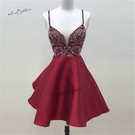 Sexy Red Short Prom Dress Beads Above Knee Vestidos De Coctel Backless