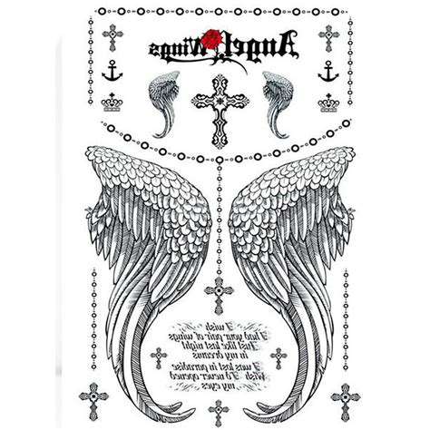 Yeeech Temporary Tattoos Sticker For Women Fake Angle Wings Cross Crown Anchor Word Design Sexy