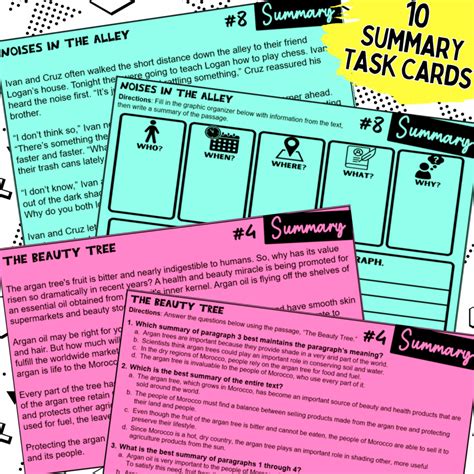 sequence and summary reading comprehension task cards for 3rd 6th grade made by teachers