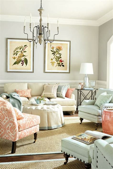 Soft Pastel Living Room With Coral Blue And Beige Room Decor And