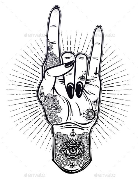 Raised Inked Hand As A Rock And Roll Sign Gesture Rock And Roll Sign